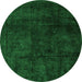 Round Machine Washable Abstract Green Modern Area Rugs, wshabs4373grn