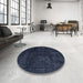 Round Machine Washable Abstract Night Blue Rug in a Office, wshabs4373