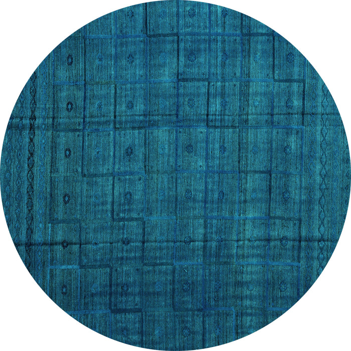 Round Machine Washable Abstract Turquoise Modern Area Rugs, wshabs4374turq