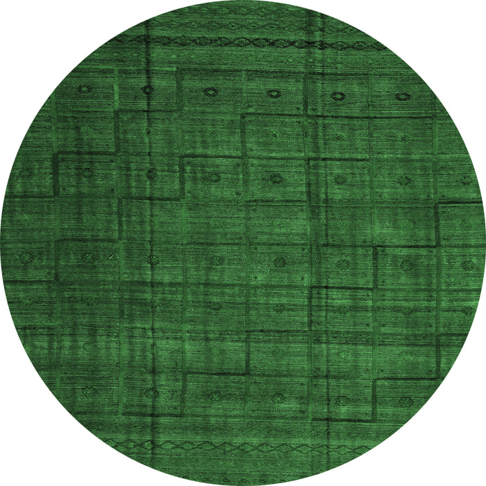 Round Machine Washable Abstract Emerald Green Modern Area Rugs, wshabs4374emgrn