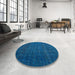 Round Machine Washable Abstract Blueberry Blue Rug in a Office, wshabs4374