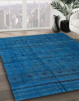 Machine Washable Abstract Blueberry Blue Rug in a Family Room, wshabs4374