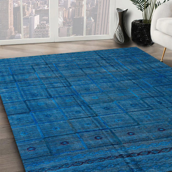 Abstract Blue Modern Rug in Family Room, abs4374