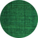 Round Machine Washable Abstract Green Modern Area Rugs, wshabs4374grn