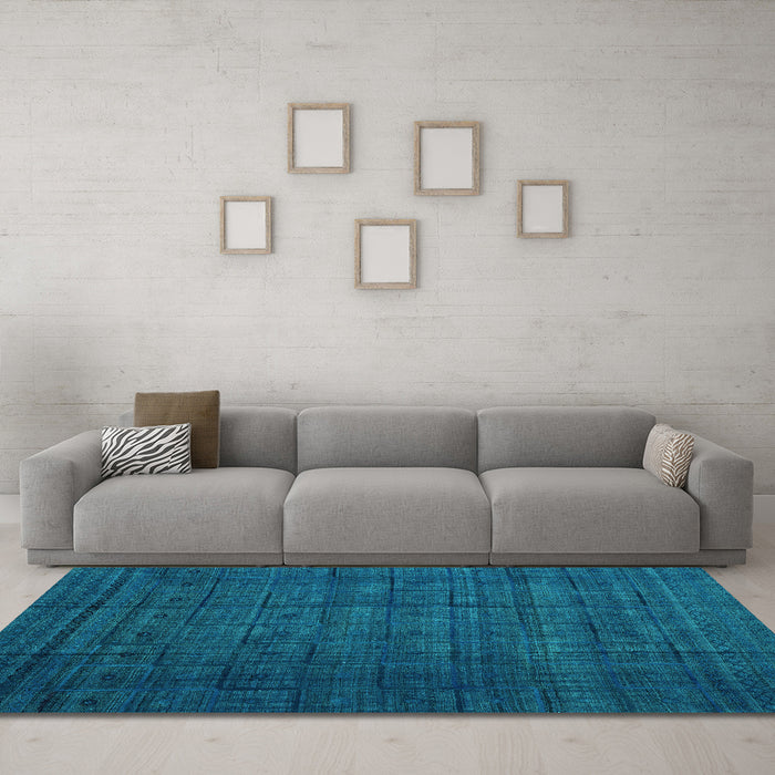 Machine Washable Abstract Turquoise Modern Area Rugs in a Living Room,, wshabs4374turq