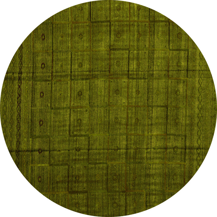 Round Abstract Yellow Modern Rug, abs4374yw