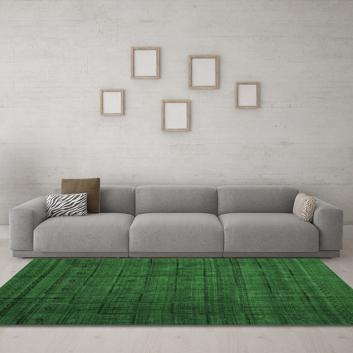 Machine Washable Abstract Emerald Green Modern Area Rugs in a Living Room,, wshabs4374emgrn