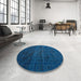 Round Abstract Bright Navy Blue Modern Rug in a Office, abs4375