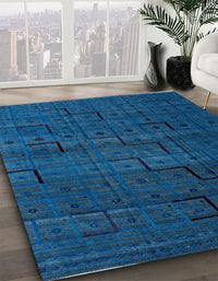 Abstract Bright Navy Blue Modern Rug, abs4375