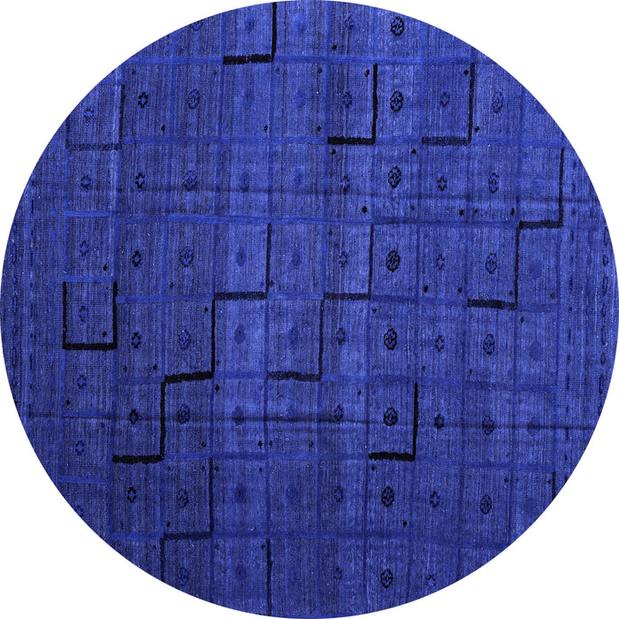 Round Abstract Blue Modern Rug, abs4375blu