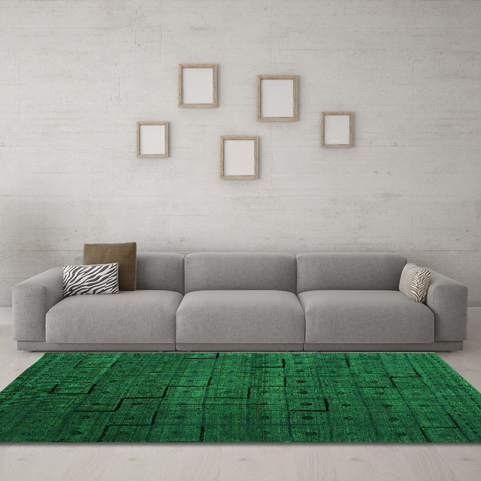 Machine Washable Abstract Green Modern Area Rugs in a Living Room,, wshabs4375grn