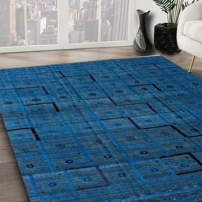 Abstract Bright Navy Blue Modern Rug in Family Room, abs4375