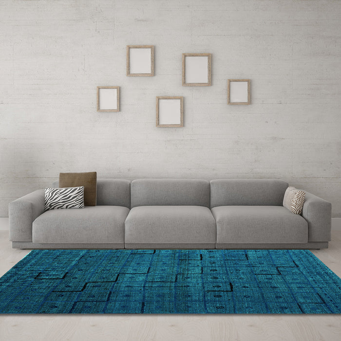 Machine Washable Abstract Turquoise Modern Area Rugs in a Living Room,, wshabs4375turq