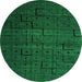 Round Machine Washable Abstract Green Modern Area Rugs, wshabs4375grn