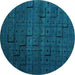 Round Abstract Turquoise Modern Rug, abs4375turq