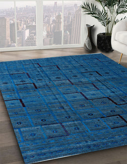 Machine Washable Abstract Bright Navy Blue Rug in a Family Room, wshabs4375