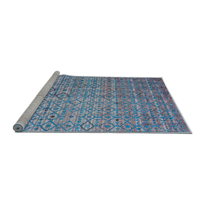 Sideview of Machine Washable Abstract Sky Blue Rug, wshabs4376
