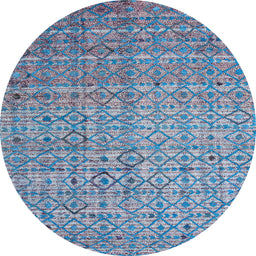 Round Machine Washable Abstract Sky Blue Rug, wshabs4376