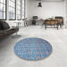 Round Abstract Sky Blue Modern Rug in a Office, abs4376