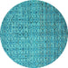 Round Machine Washable Abstract Turquoise Modern Area Rugs, wshabs4376turq