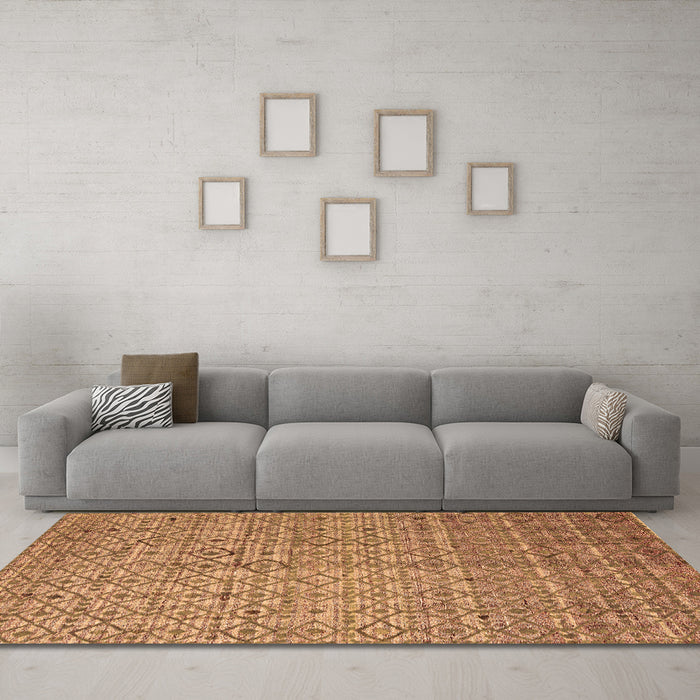 Machine Washable Abstract Orange Modern Area Rugs in a Living Room, wshabs4376org