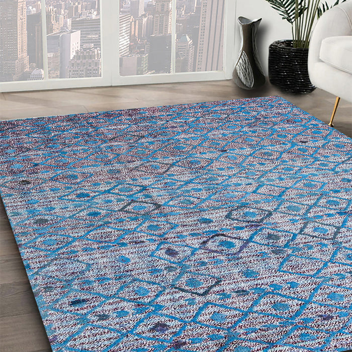 Abstract Sky Blue Modern Rug in Family Room, abs4376