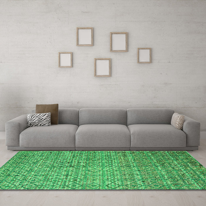 Machine Washable Abstract Green Modern Area Rugs in a Living Room,, wshabs4376grn