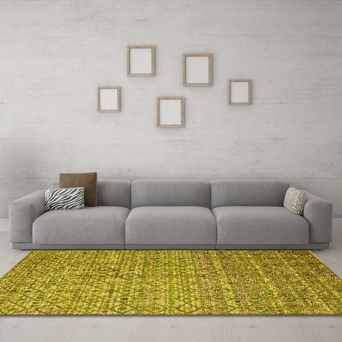 Machine Washable Abstract Yellow Modern Rug in a Living Room, wshabs4376yw