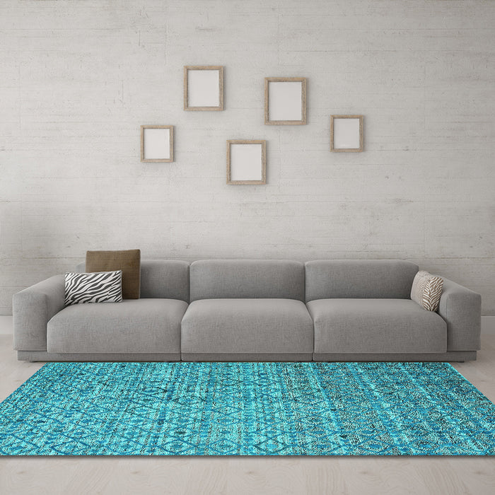 Machine Washable Abstract Turquoise Modern Area Rugs in a Living Room,, wshabs4376turq
