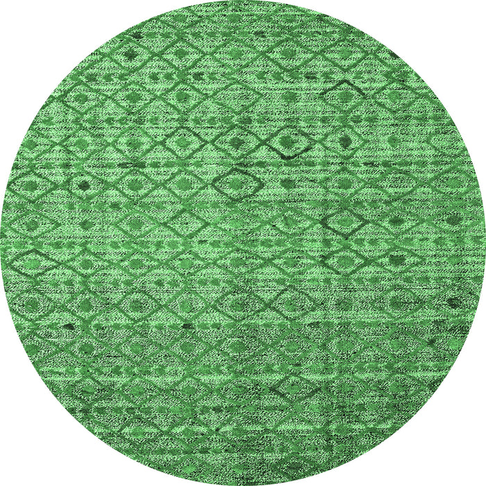 Round Machine Washable Abstract Emerald Green Modern Area Rugs, wshabs4376emgrn