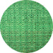 Round Machine Washable Abstract Green Modern Area Rugs, wshabs4376grn