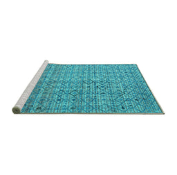 Sideview of Machine Washable Abstract Turquoise Modern Area Rugs, wshabs4376turq
