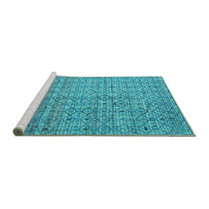 Sideview of Machine Washable Abstract Turquoise Modern Area Rugs, wshabs4376turq