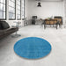 Round Machine Washable Abstract Blue Rug in a Office, wshabs4377