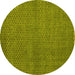 Round Machine Washable Abstract Yellow Modern Rug, wshabs4377yw