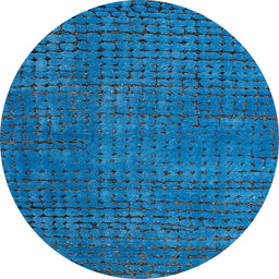 Round Machine Washable Abstract Blue Rug, wshabs4378