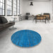 Round Abstract Blue Modern Rug in a Office, abs4378