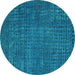 Round Machine Washable Abstract Turquoise Modern Area Rugs, wshabs4378turq