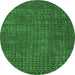 Round Machine Washable Abstract Emerald Green Modern Area Rugs, wshabs4378emgrn