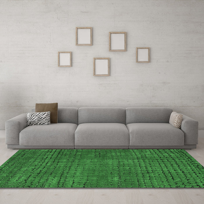 Machine Washable Abstract Emerald Green Modern Area Rugs in a Living Room,, wshabs4378emgrn