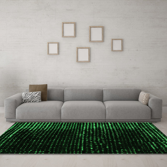 Machine Washable Abstract Green Modern Area Rugs in a Living Room,, wshabs4379grn