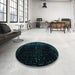 Round Abstract Teal Green Modern Rug in a Office, abs4379