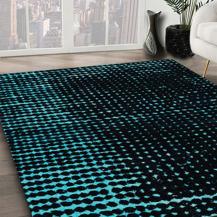 Abstract Teal Green Modern Rug in Family Room, abs4379