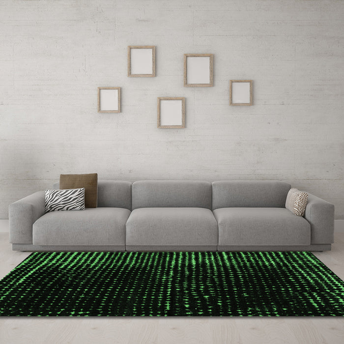 Machine Washable Abstract Emerald Green Modern Area Rugs in a Living Room,, wshabs4379emgrn