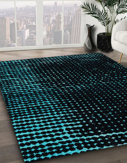 Machine Washable Abstract Medium Teal Green Rug in a Family Room, wshabs4379