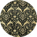 Round Machine Washable Abstract Brass Green Rug, wshabs437