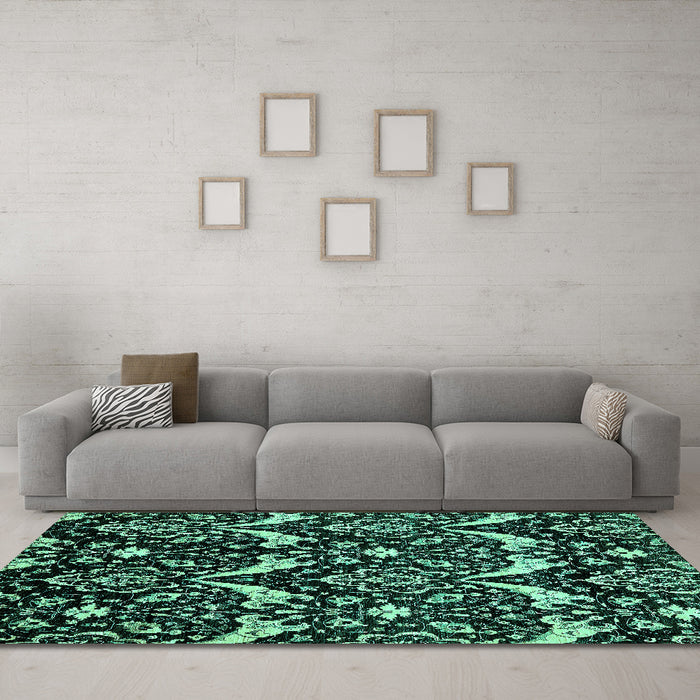 Machine Washable Abstract Turquoise Modern Area Rugs in a Living Room,, wshabs437turq
