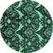 Round Abstract Turquoise Modern Rug, abs437turq