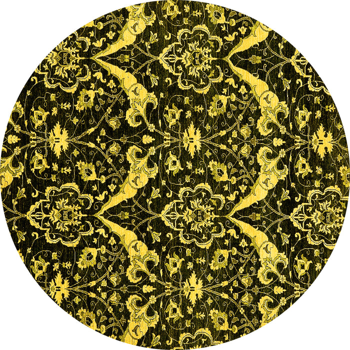Round Abstract Yellow Modern Rug, abs437yw