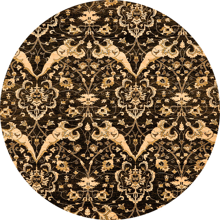 Round Machine Washable Abstract Orange Modern Area Rugs, wshabs437org